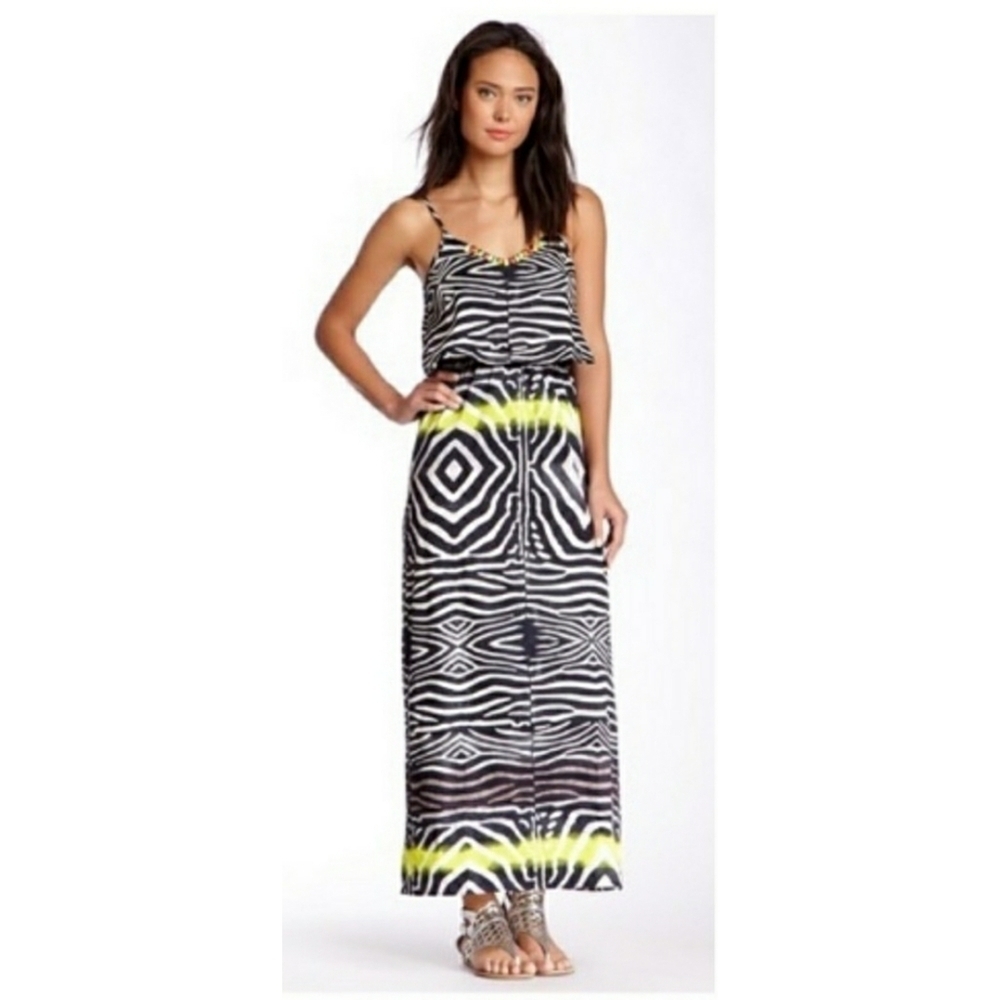 NWT Line & Dot Zebra Print Cutout Maxi Spaghetti Dress, Size Small